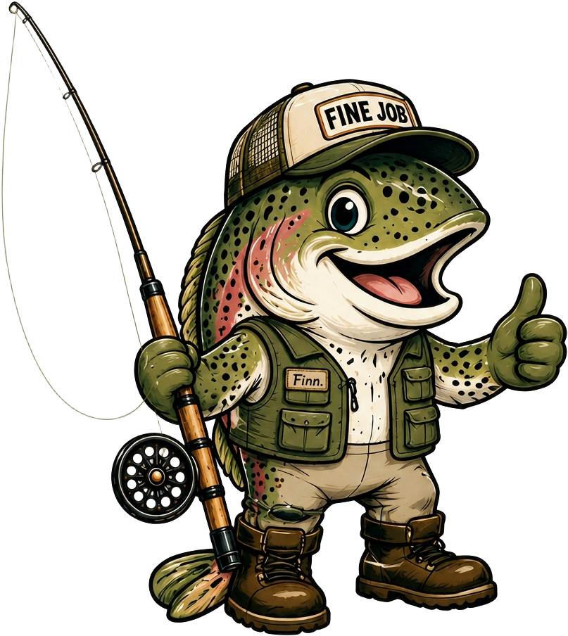 Finn the Trout, Fine Job Fly Fishing Co. mascot